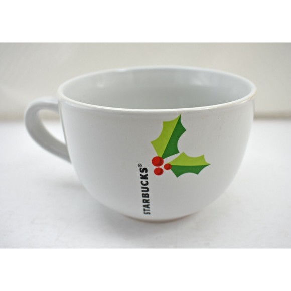 Starbucks Holiday 2011 Green Red Holly White Oversized Mug - Coffee Cup - Picture 1 of 6
